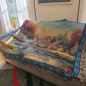 Thomas Kinkade “Cobblestone Bridge” Tapestry Throw Blanket 68"x50"